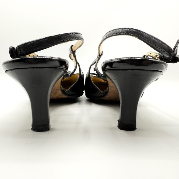 Vintage Chanel Patent Lambskin Black Leather CC Logo Ankle Buckle Slingback Heel - Picture 8 of 11